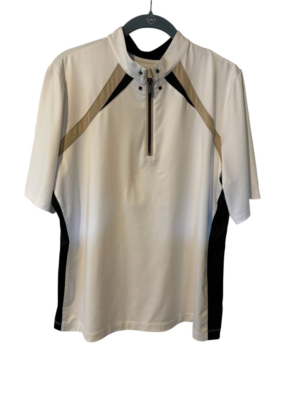 Tail Short-Sleeve Quarter-Zip Golf Jersey in White, Tan & Black